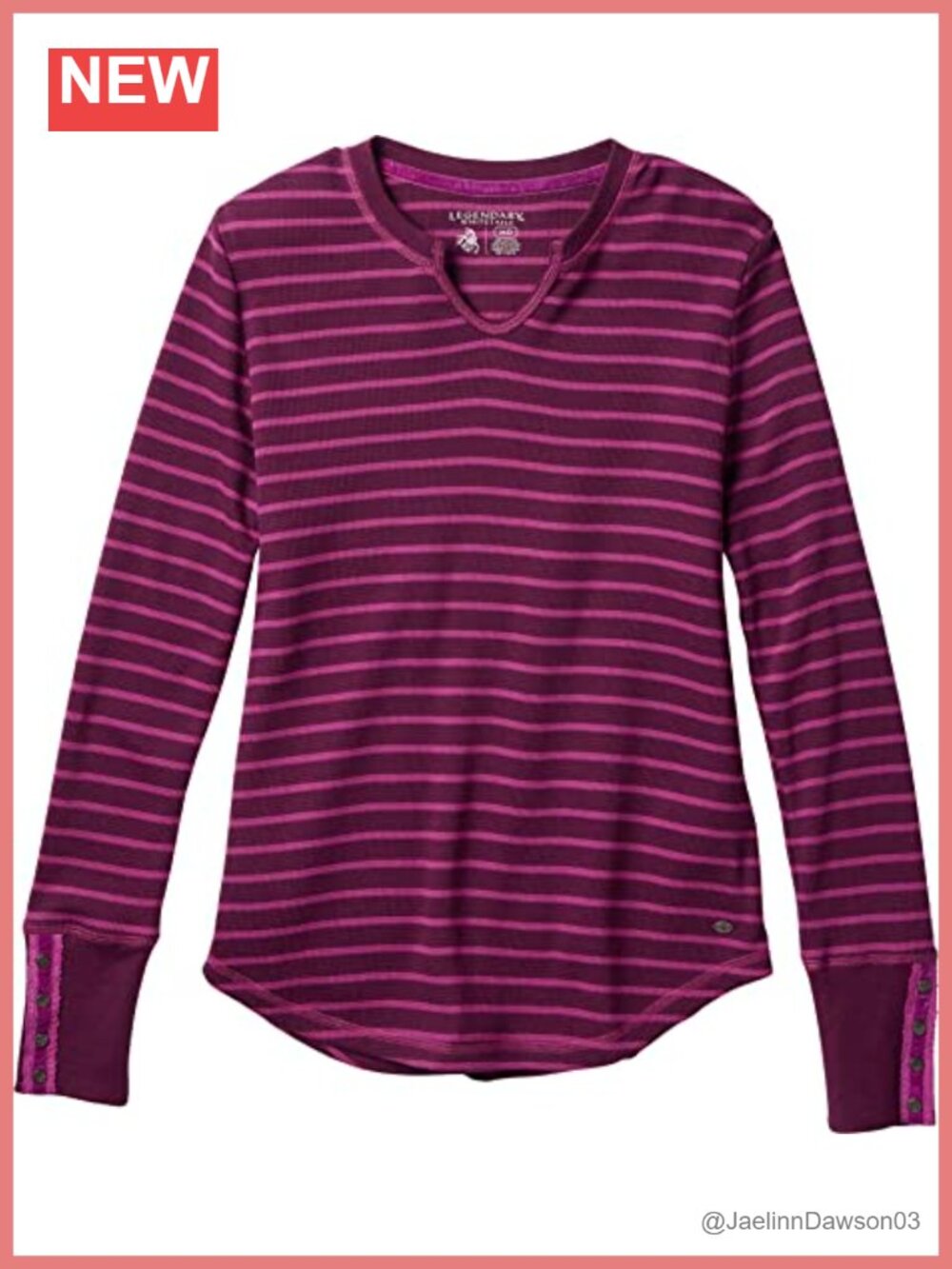 Waffle Knit Thermal Top V-Neck Long Sleeve Curved Hem